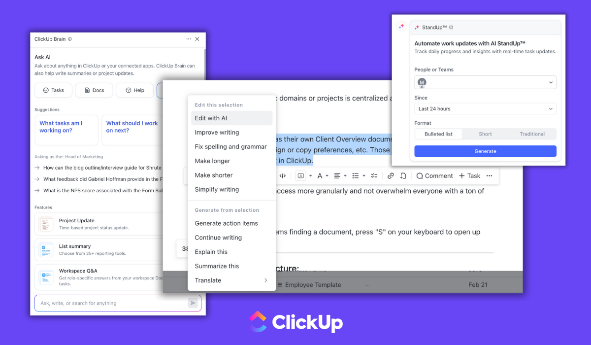 ClickUp vs. Teamwork.com - ClickUp Brain_AI