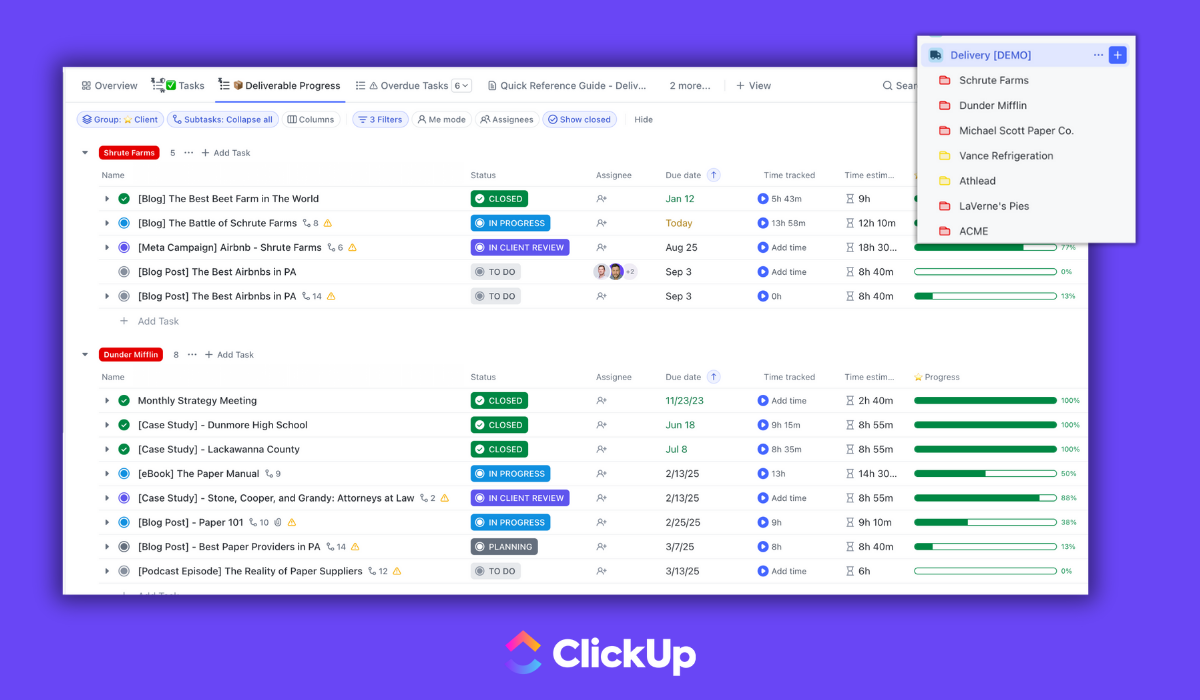 ClickUp vs. Teamwork.com - ClickUp View for Multiple Projects