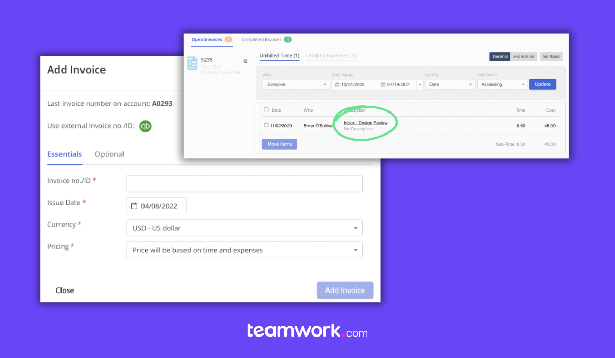 ClickUp vs. Teamwork.com - Teamwork.com Invoices