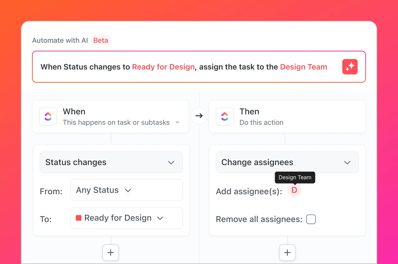 ClickUp automations builder interface